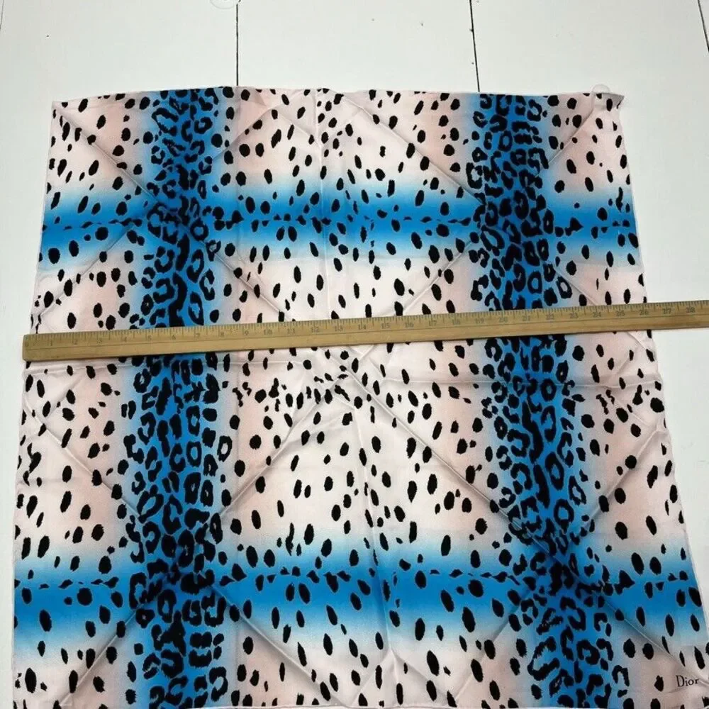 Dior White & Blue Leopard Printed Square 70 Scarf Women One Size NEW *